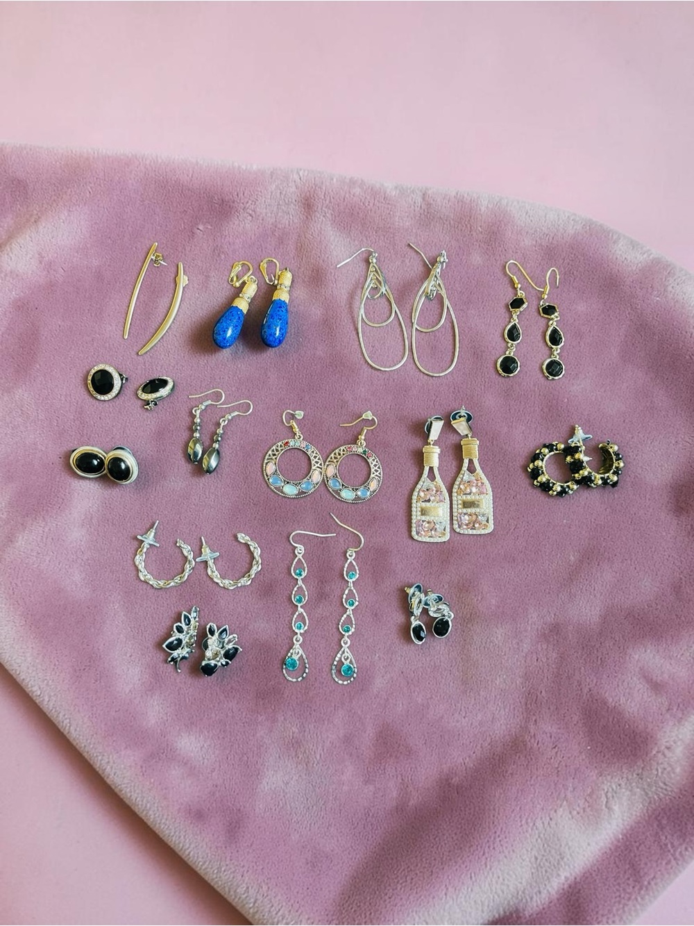 14 Women’s Assorted Earrings Set in Black, Blue, and Gold - Mixed Styles